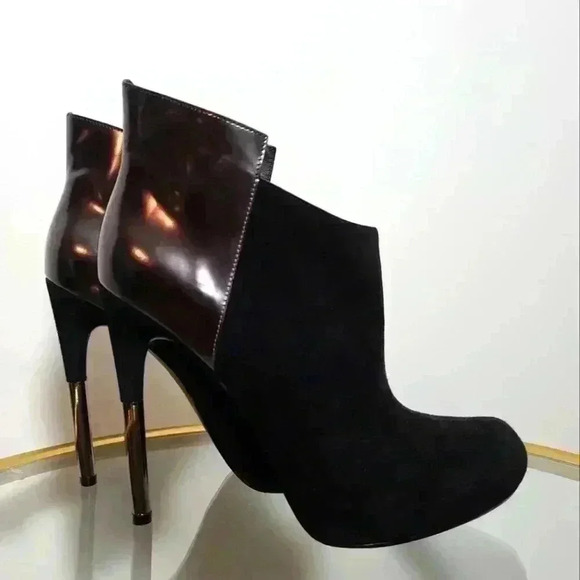 Sigerson Morrison Baladi Suede Patent High Heel Booties Size 8.5 - Picture 2 of 13